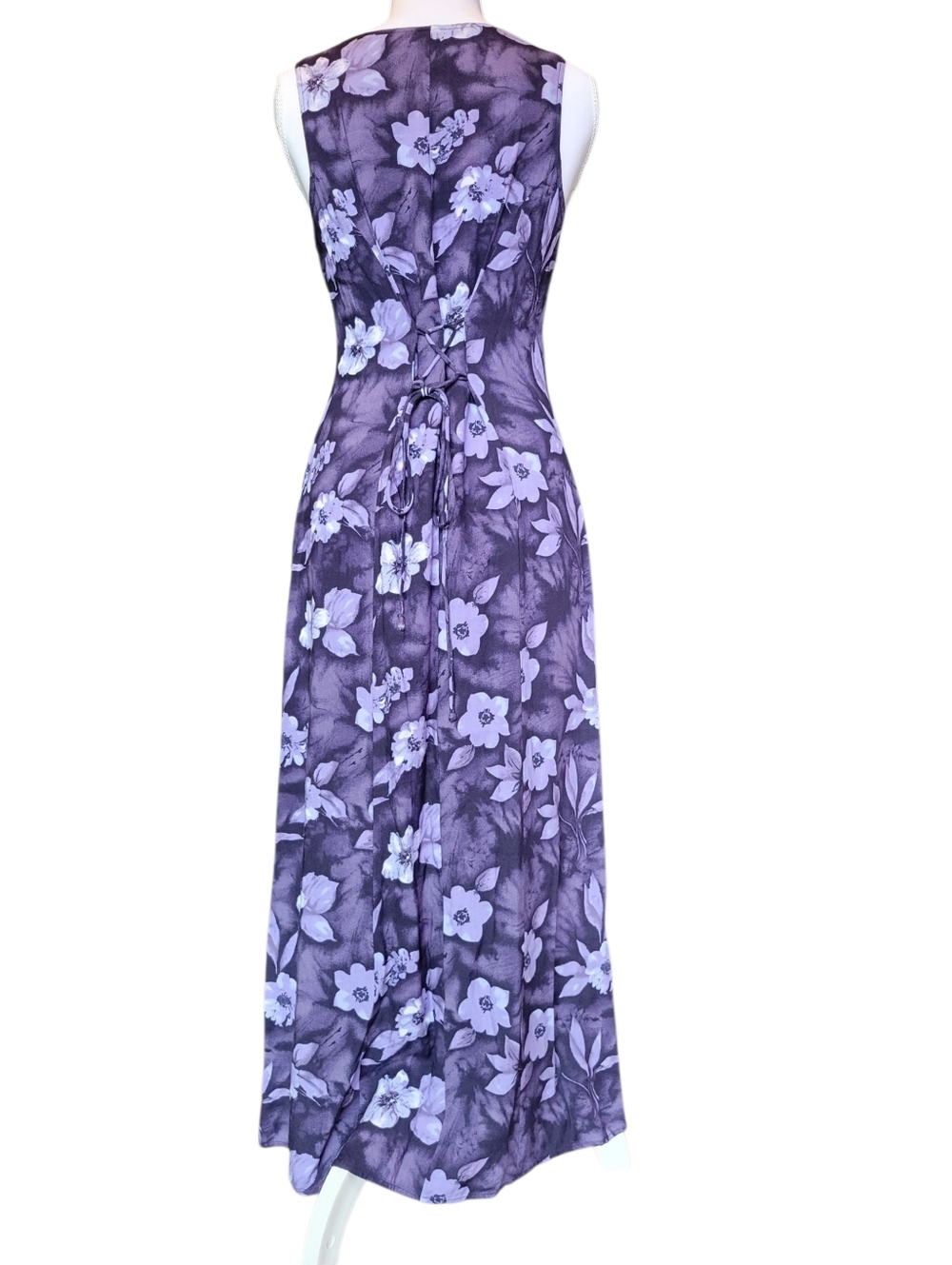 Vintage 90s 100% Rayon Purple Floral Sleeveless Midi Maxi Dress - Picture 5 of 7